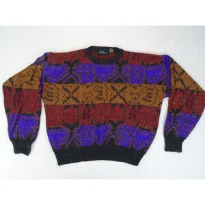 Vintage Melange Grandpa Sweater Purple Blue Cosby Retro Aztec Holiday Mens XL